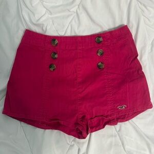 y2k 2000s Hollister Shorts Womens Size 5 High Waist Sailor Button Hot Pink Retro